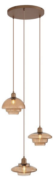 Lampă suspendată retro bronz închis cu abajururi de culoarea chihlimbarului cu 3 lumini - Smokey