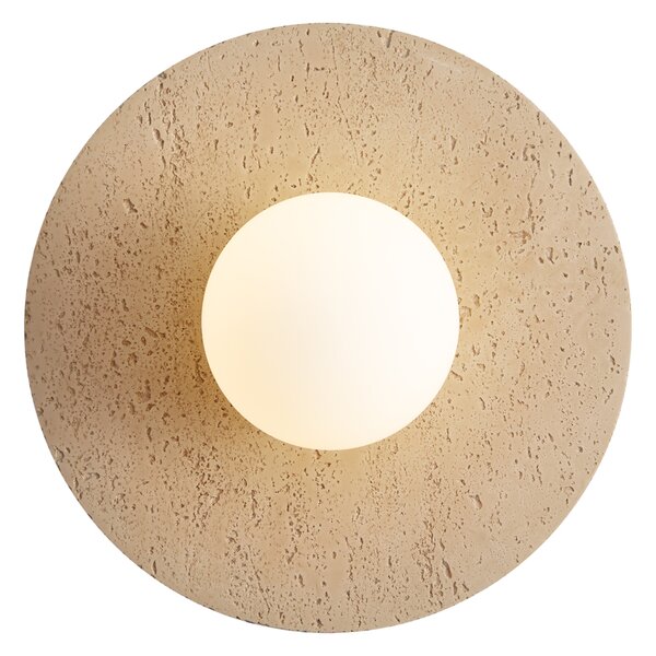 Lampă de perete Japandi Piatră Naturală Rotundă cu Sticlă Opal - Josie