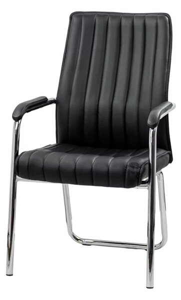 Scaun vizitator VICTORIA, cadru cromat, piele ecologica, Negru