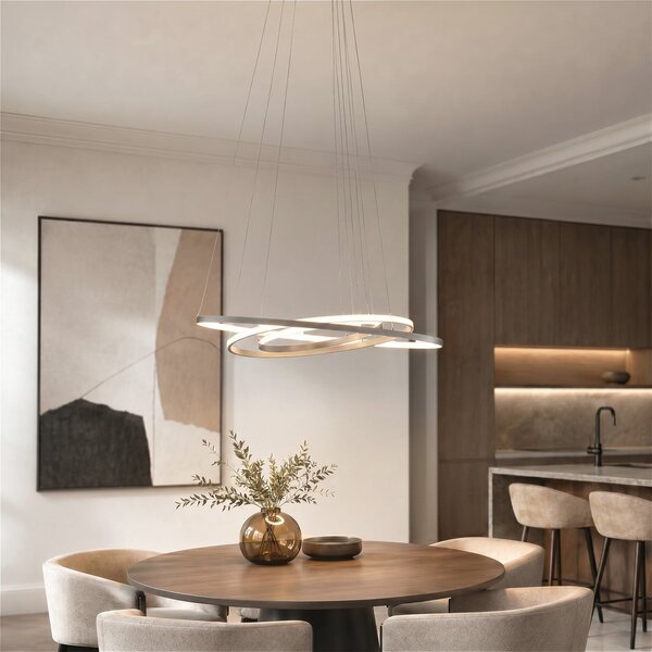 Lucande Lampă suspendată LED Ezana, nichel, metal, Ø 80 cm, reglabil, Gri, Camera de zi / sufragerie, Metal, Modern