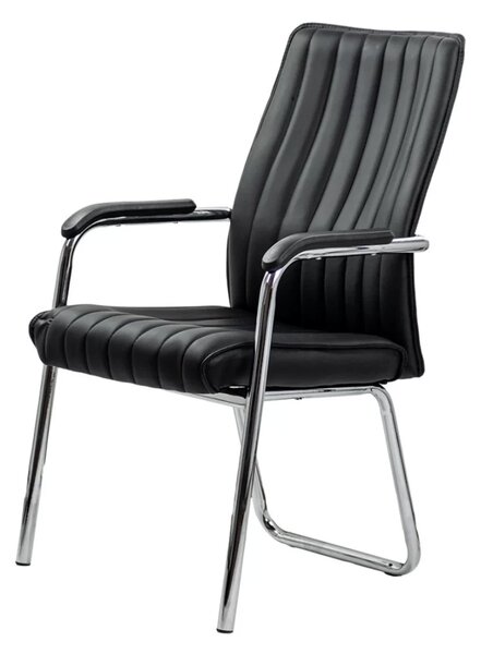 Scaun vizitator VICTORIA, cadru cromat, piele ecologica, Negru