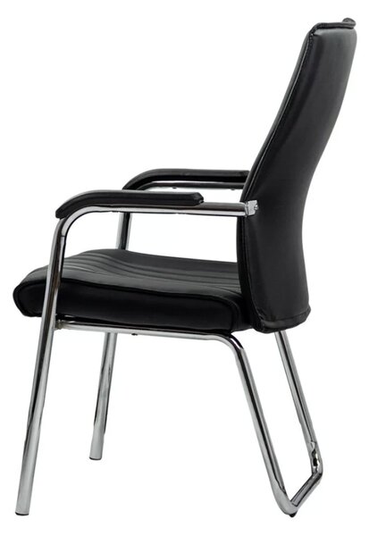 Scaun vizitator VICTORIA, cadru cromat, piele ecologica, Negru