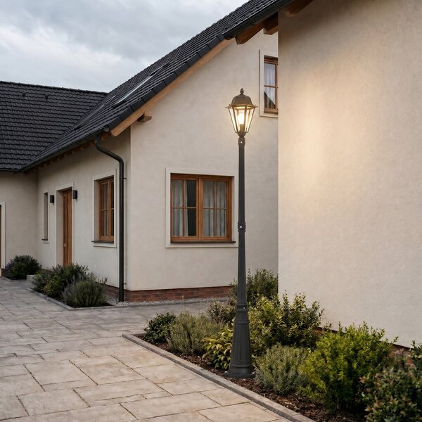 Lindby lumina de exterior Edana, 211 cm, antracit, E27, IP44, Negru, Aluminiu, Modern