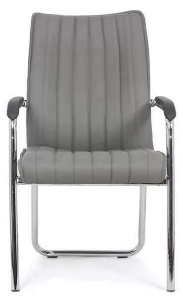 Scaun vizitator VICTORIA, cadru cromat, piele ecologica, Gri
