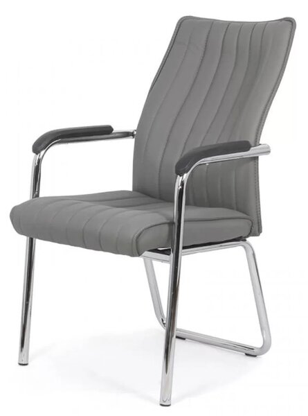 Scaun vizitator VICTORIA, cadru cromat, piele ecologica, Gri