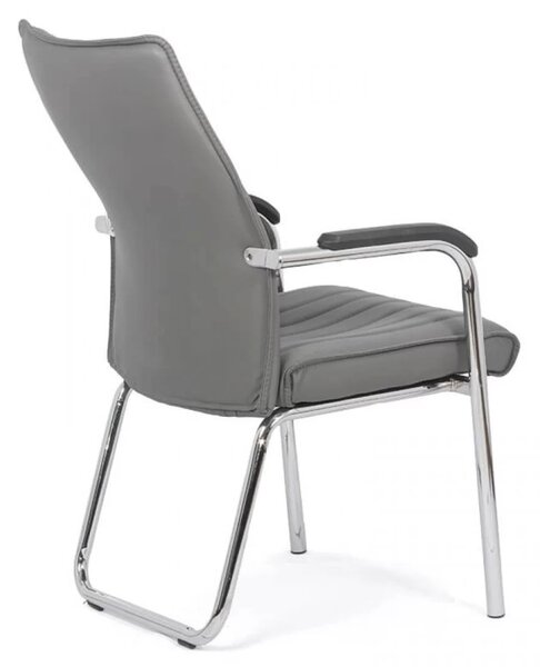Scaun vizitator VICTORIA, cadru cromat, piele ecologica, Gri