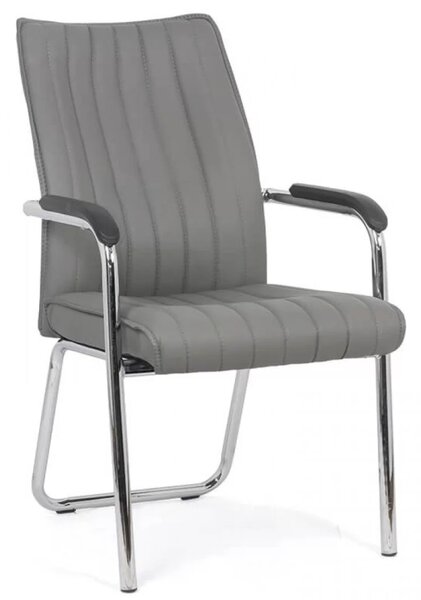 Scaun vizitator VICTORIA, cadru cromat, piele ecologica, Gri