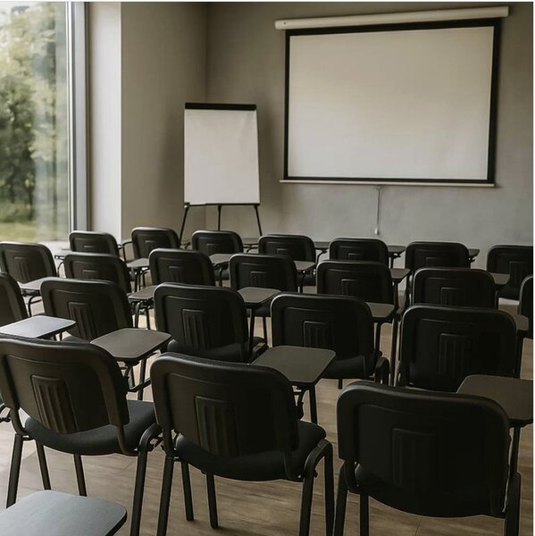 Scaun conferinta FORUM, masuta pliabila, stivuibil, Negru