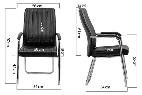 Scaun vizitator VICTORIA, cadru cromat, piele ecologica, Gri