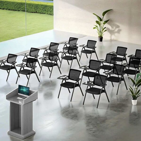Scaun conferinta CAMPUS, masuta rabatabila, Mesh, Negru
