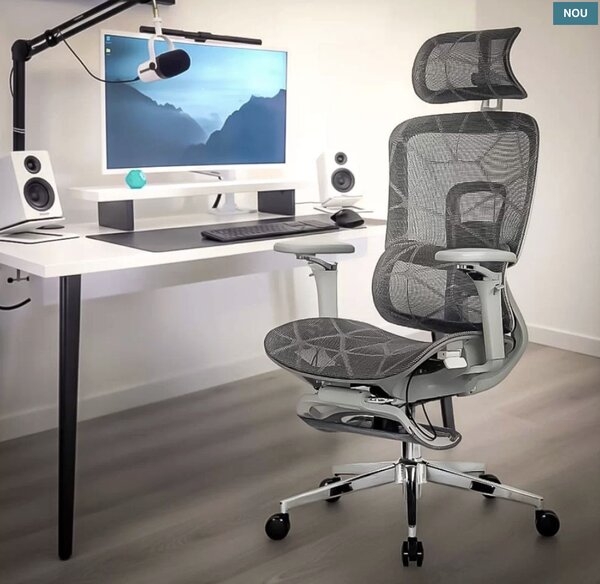 Scaun de birou VISION, brate 4D, mesh respirabil, Gri
