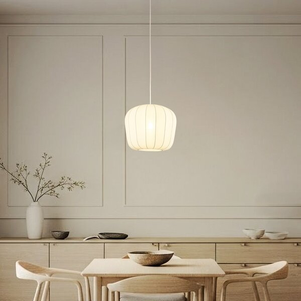 Lindby Lampă suspendată Helin, alb, Ø 35 cm, țesătură, reglabil, Alb, Camera de zi / sufragerie, Țesătură / Textil, Modern