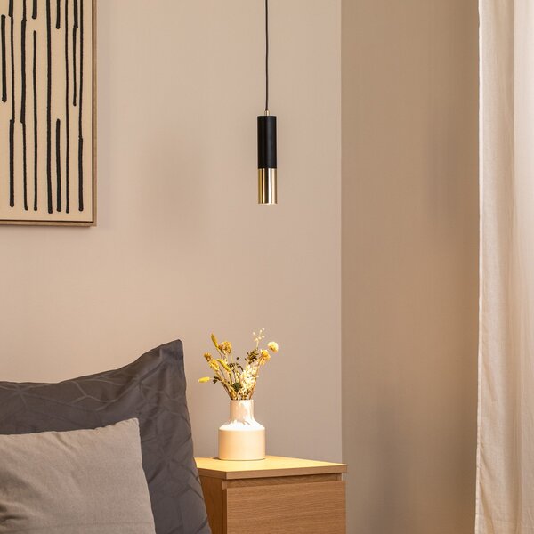 Domiluce Lampă suspendată Orino, negru/auriu, metal, GU10, reglabil, Auriu / Alamă, Camera de zi / sufragerie, Metal, Modern