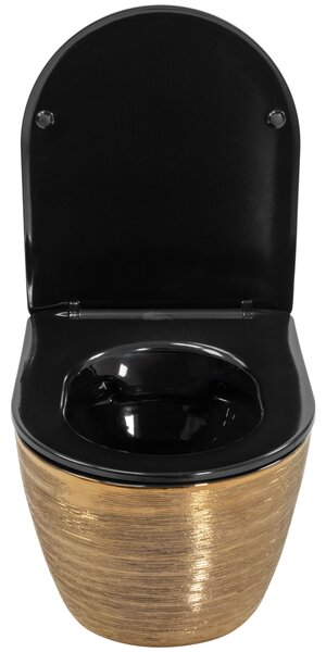 Vas de toaletă plat Rea Carlo, montat pe perete, 49x37x33 cm, auriu periat-negru, REA-C3300