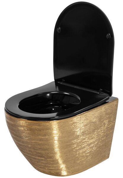 Vas de toaletă plat Rea Carlo, montat pe perete, 49x37x33 cm, auriu periat-negru, REA-C3300