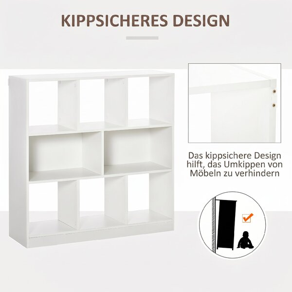 HOMCOM Bibliotecă Raft cu 8 Compartimente, Bibliotecă Modernă pentru Camera de Zi, Dormitor, Birou, 97.5x30x100 cm, Alb | Aosom Romania