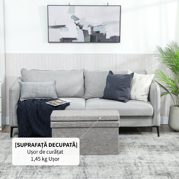 HOMCOM Bancă Pliabilă cu Spătar și Compartiment de 77L, Acoperire din Țesătură, 76x50x73 cm, Gri | Aosom Romania