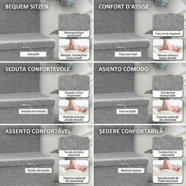 HOMCOM Bancă Pliabilă cu Spătar și Compartiment de 77L, Acoperire din Țesătură, 76x50x73 cm, Gri | Aosom Romania