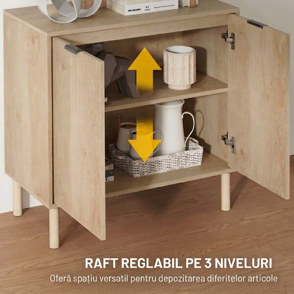 HOMCOM Dulap de Depozitare cu 2 Uși și Rafturi Reglabile, 78x40x77,5 cm, Stejar | Aosom Romania