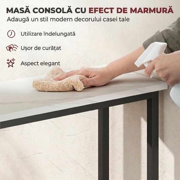 HOMCOM Masă Consolă pentru Hol, cu Blat cu Efect de Marmură, Alb și Negru | Aosom Romania