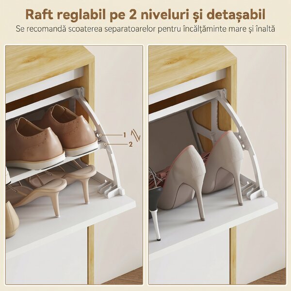 HOMCOM Dulap de pantofi subțire modern cu 4 sertare rabatabile pentru 20 de perechi de pantofi, Alb | Aosom Romania