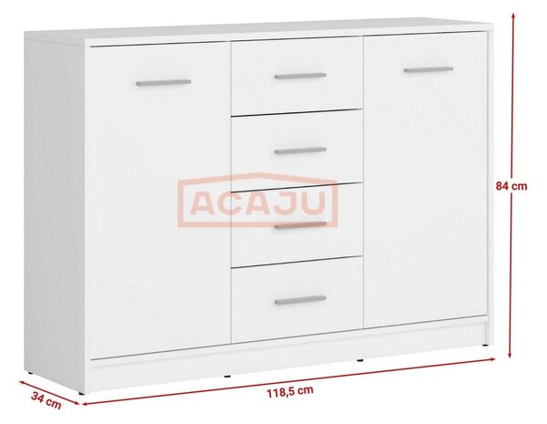 Comoda NEPO PLUS, alb, PAL laminat, 119x34x84 cm