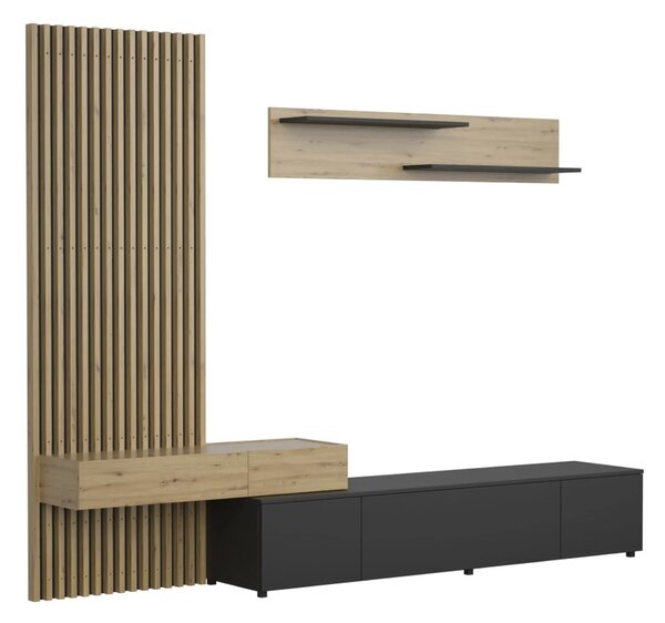 Mobilier living REBEKA, stejar artisan/negru, PAL melaminat, 4 piese