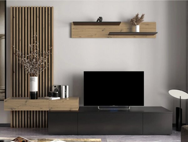 Mobilier living REBEKA, stejar artisan/negru, PAL melaminat, 4 piese