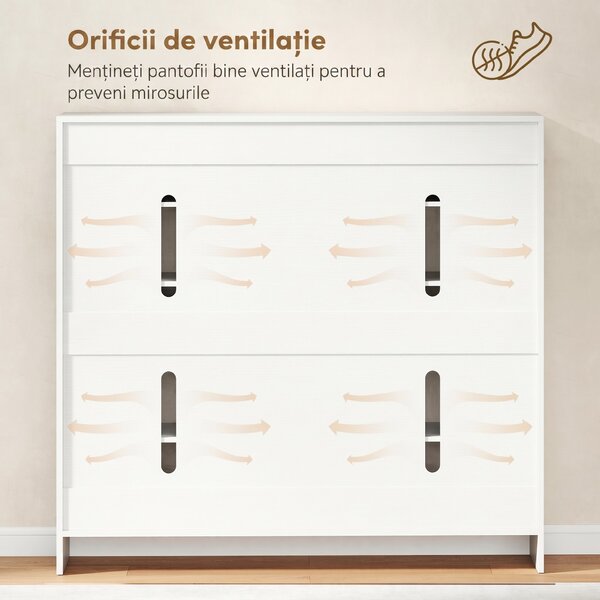 HOMCOM Dulap de Pantofi pentru 25-30 de Pantofi cu Uși Amortizate, Alb Lucios | Aosom Romania