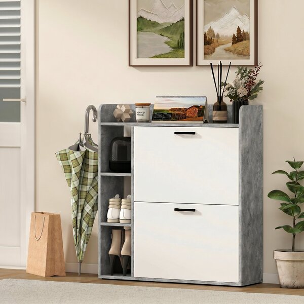 HOMCOM Dulap pentru pantofi slim cu 2 sertare rabatabile, Capacitate 15 perechi de pantofi, 83x24x90.5 cm, Gri | Aosom Romania
