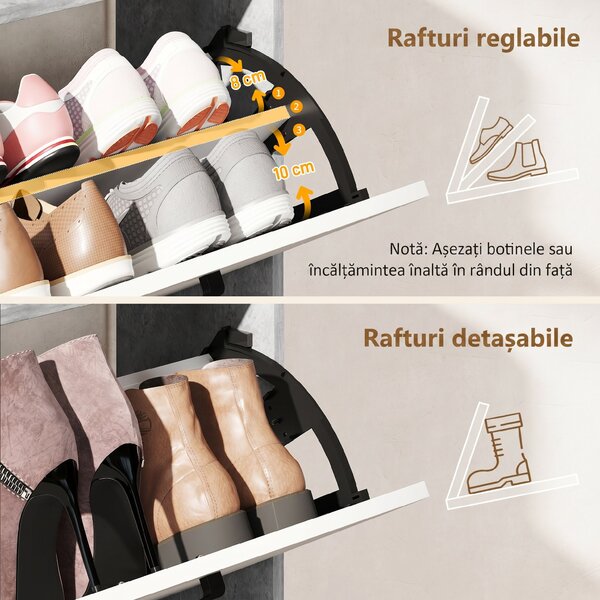 HOMCOM Dulap pentru pantofi slim cu 2 sertare rabatabile, Capacitate 15 perechi de pantofi, 83x24x90.5 cm, Gri | Aosom Romania
