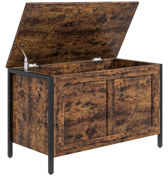 HOMCOM Bancă de Depozitare de 95L în Stil Industrial cu Capac cu Balamale de Siguranță, 80x40x49 cm, Maro Rustic | Aosom Romania