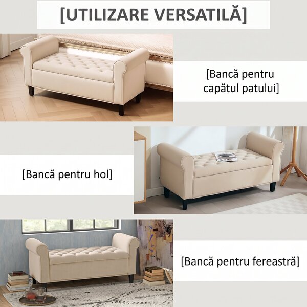 HOMCOM Bancă de Depozitare din Țesătură tip Catifea cu Spațiu Ascuns, Bej | Aosom Romania