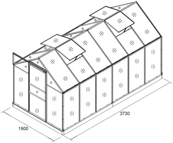 Seră din policarbonat 380 cm x 190 cm x 195 cm - 7,22m2