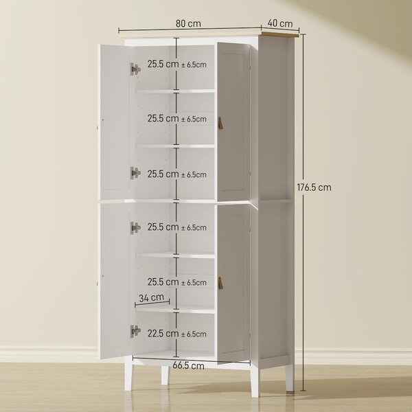 HOMCOM Bufet Înalt de Bucătărie 177 cm, Dulap cu Lumină LED, Reglabil în 3 Culori, Rafturi Ajustabile, Alb | Aosom Romania