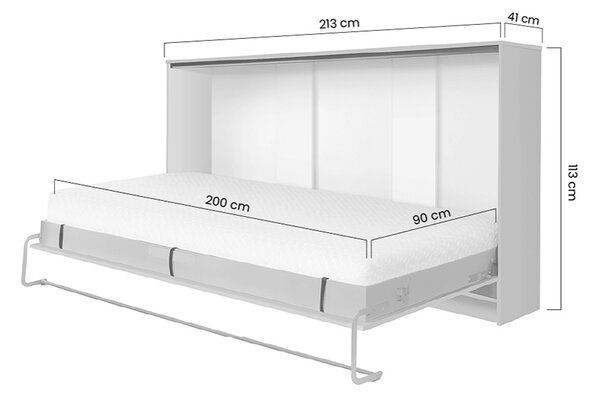 Pat rabatabil Basic orizontal 90x200 - alb lucios