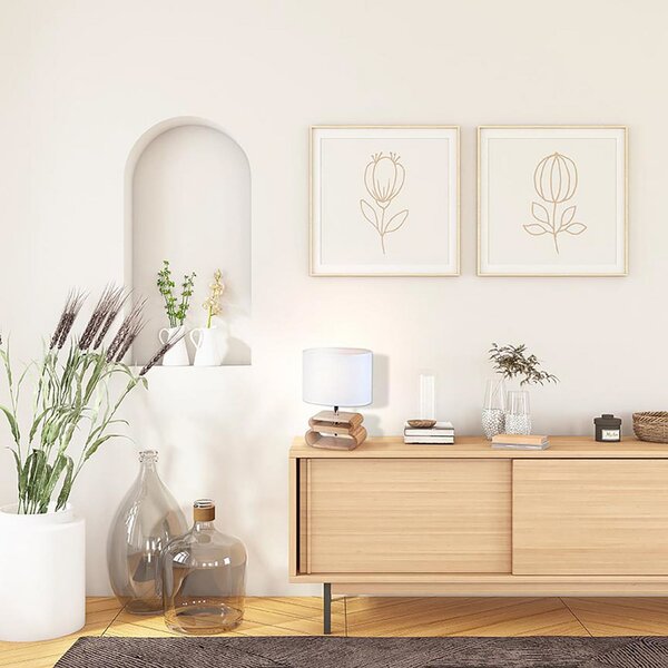 COREP Lampa de masă Oslo, alb/lemn deschis, înălțime 30 cm, in/lemn, Alb, Camera de zi / sufragerie, Țesătură / Textil, Scandinavă
