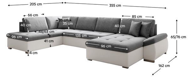 KONDELA Canapea extensibilă, alb/gri, stânga, MATAR U