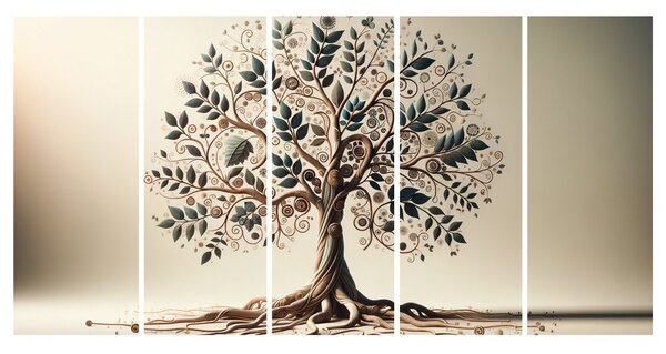 Tablou 5-piese arborele vieții decorativ cu ornamente