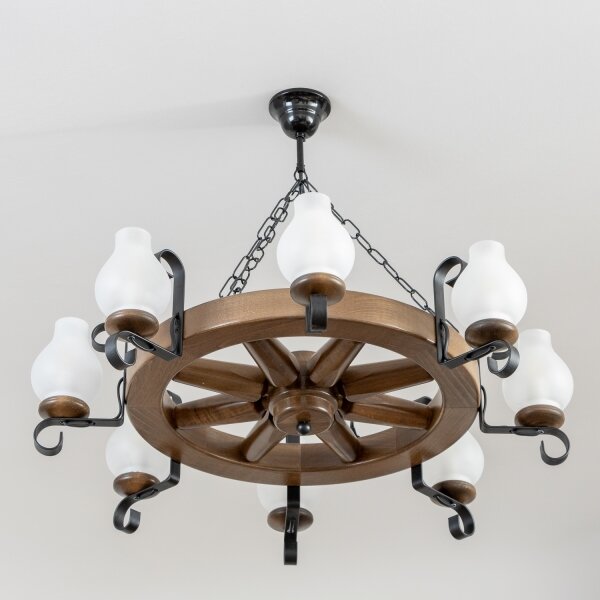 Brilagi - Lustru suspendat pe lanț ROATA, 8 x E14, 40 W, 230 V, diam. 70 cm, fag/nuc