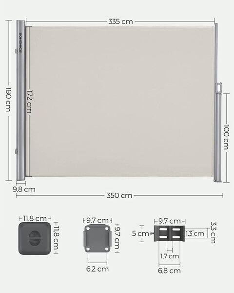 Copertina laterala, Songmics, 180 x 350 cm, Crem