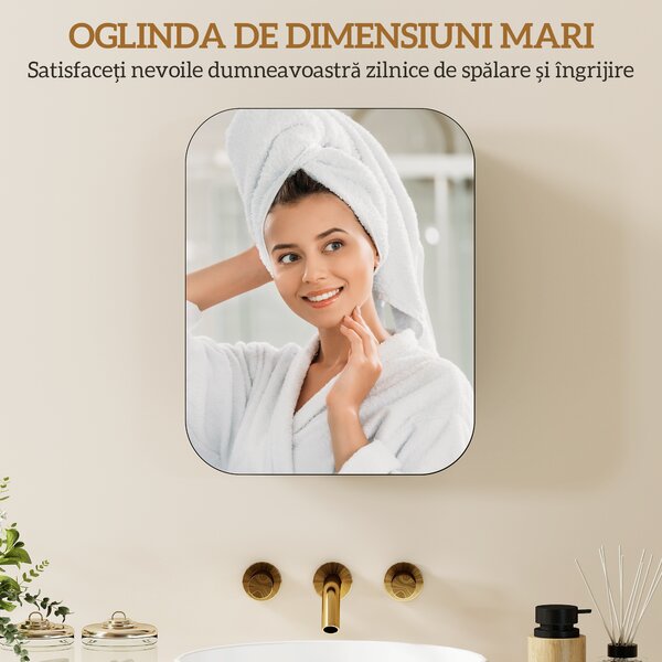 HOMCOM Dulap Baie cu Oglindă și 2 Uși Soft Close, Dulap cu Oglindă, Rafturi Reglabile, Dulap Suspendat Economisire Spațiu din Sticlă, Negru | Aosom Romania