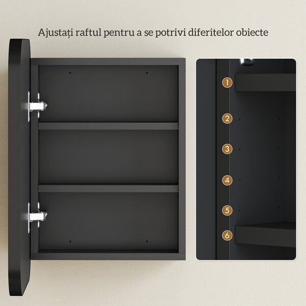 HOMCOM Dulap Baie cu Oglindă și 2 Uși Soft Close, Dulap cu Oglindă, Rafturi Reglabile, Dulap Suspendat Economisire Spațiu din Sticlă, Negru | Aosom Romania
