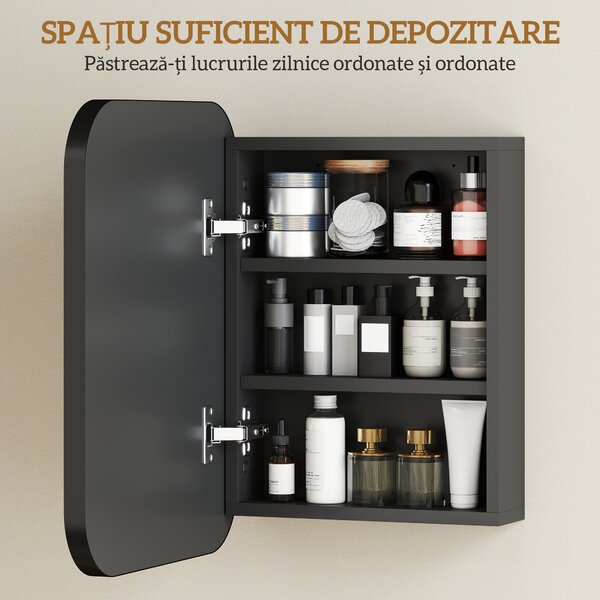 HOMCOM Dulap Baie cu Oglindă și 2 Uși Soft Close, Dulap cu Oglindă, Rafturi Reglabile, Dulap Suspendat Economisire Spațiu din Sticlă, Negru | Aosom Romania