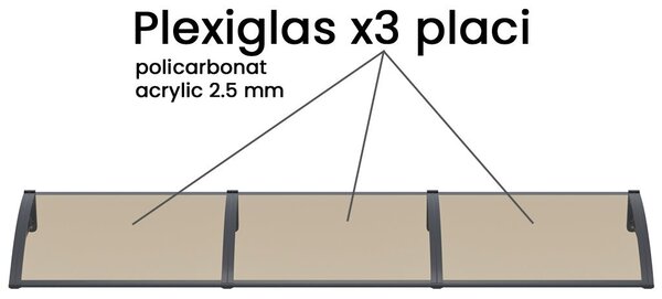 Copertina PLEXIGAS PRO 300x120 cm, Policarbonat Acrylic 2.5 mm, Suporturi din Aluminiu, Negru/Bronz