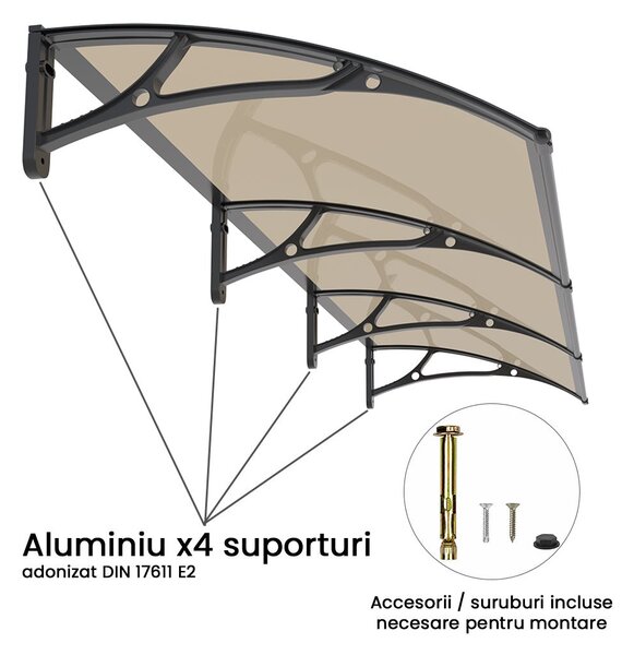 Copertina PLEXIGAS PRO 300x120 cm, Policarbonat Acrylic 2.5 mm, Suporturi din Aluminiu, Negru/Bronz
