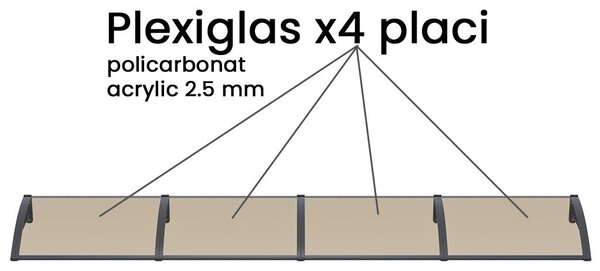 Copertina PLEXIGAS PRO 400x80 cm, Policarbonat Acrylic 2.5 mm, Suporturi din Aluminiu, Negru/Bronz