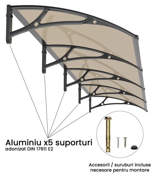 Copertina PLEXIGAS PRO 400x80 cm, Policarbonat Acrylic 2.5 mm, Suporturi din Aluminiu, Negru/Bronz