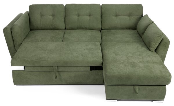 Colțar Extensibil JAZZ, cu ladă depozitare, 245 x 205 x 90 cm, Verde-Enjoy / Dreapta