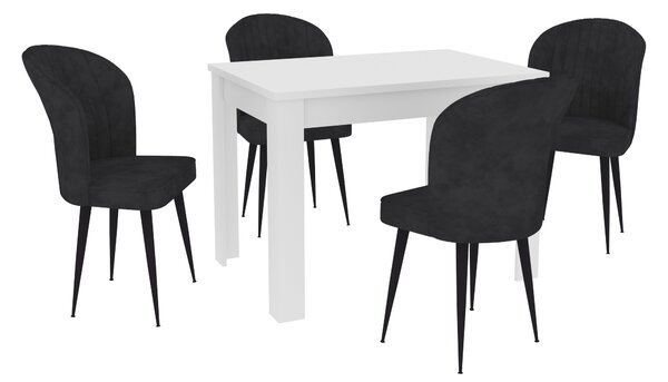 Set haaus Zeta, Alb, 4 Scaune, Negre, 102 x 69 x 75 cm